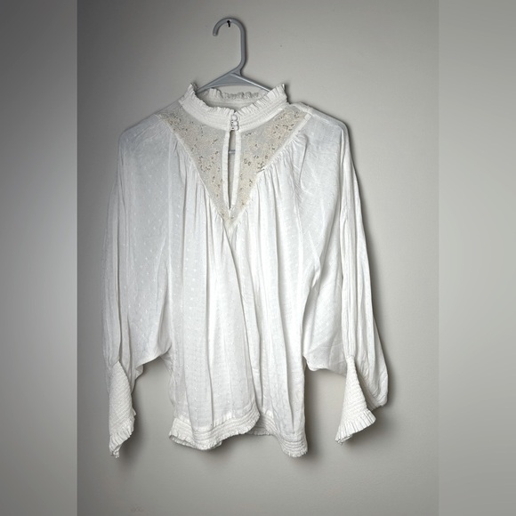 Feather Bone Anthropologie Boho Embroidered Beaded Long Sleeve Blouse Size Small - Picture 4 of 9